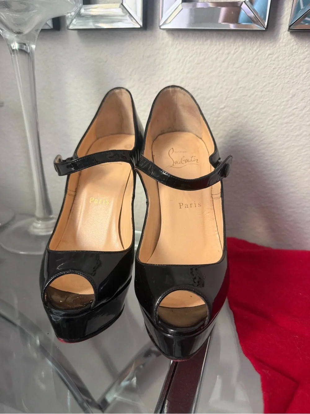 Christian Louboutin Black Patent Mary Jane Pumps with Signature Red Soles